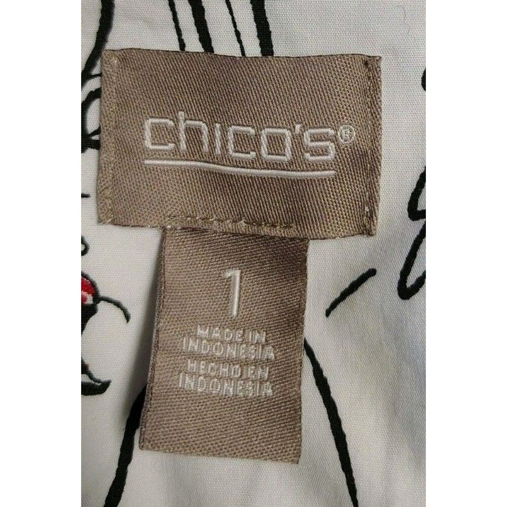 Chico's Blouse Size 1 US M Parrot Print 3/4 Sleeve Tie Button Cotton - Picture 3 of 7